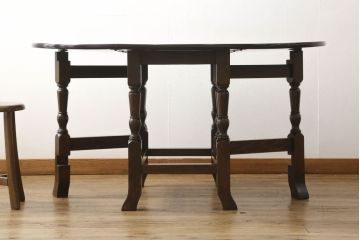 ヴィンテージ　松本民芸家具　落ち着いた大人空間におすすめのT.R.ゲートレッグテーブル(バタフライテーブル、ビンテージ、エクステンションテーブル、ダイニングテーブル、ラウンドテーブル、丸テーブル)(定価約31万円)(R-059759)