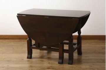ヴィンテージ　松本民芸家具　落ち着いた大人空間におすすめのT.R.ゲートレッグテーブル(バタフライテーブル、ビンテージ、エクステンションテーブル、ダイニングテーブル、ラウンドテーブル、丸テーブル)(定価約31万円)(R-059759)