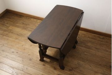 ヴィンテージ　松本民芸家具　落ち着いた大人空間におすすめのT.R.ゲートレッグテーブル(バタフライテーブル、ビンテージ、エクステンションテーブル、ダイニングテーブル、ラウンドテーブル、丸テーブル)(定価約31万円)(R-059759)