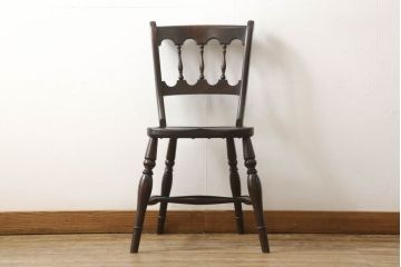 中古　松本民芸家具　#49型A　背もたれの美しいデザインが印象的なワイコムチェア(ダイニングチェア、椅子、板座チェア)(R-059776)