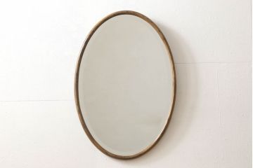 イギリスビンテージ　オーク材　シンプルなデザインのオーバルミラー(壁掛け鏡、ヴィンテージ)(R-059783)