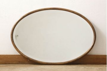 イギリスビンテージ　オーク材　シンプルなデザインのオーバルミラー(壁掛け鏡、ヴィンテージ)(R-059783)