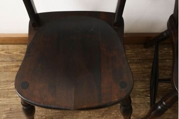 中古　松本民芸家具　#49型A　背もたれの美しいデザインが印象的なワイコムチェア2脚セット(ダイニングチェア、椅子、板座チェア)(R-059791)