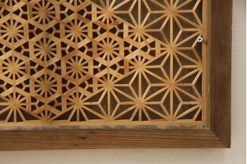 ビンテージ建具　華やかな文様が魅力的!　小振りな組子欄間2枚セット(明り取り、明かり取り、ヴィンテージ)(R-059793)
