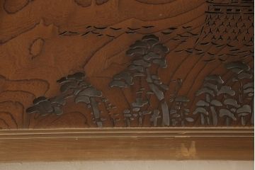 和製アンティーク　欅(ケヤキ)材一枚板　繊細な透かし彫りが魅力的な欄間2枚セット(明り取り、明かり取り、建具)(R-059795)