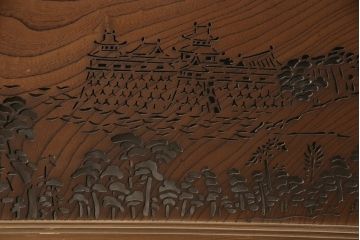 和製アンティーク　欅(ケヤキ)材一枚板　繊細な透かし彫りが魅力的な欄間2枚セット(明り取り、明かり取り、建具)(R-059795)