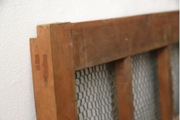 和製アンティーク　シンプルなデザインが取り入れやすい小さな亀甲金網入り引き戸1枚(きつね格子、狐格子、くぐり戸、蔵戸、格子戸、マス目、升目、建具)(R-059796)
