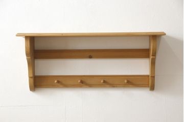 中古　パイン材　木の温かみを感じるナチュラルなウォールラック(壁掛け飾り棚、ウォールシェルフ、ウッドシェルフ、木製ラック)(R-059805)