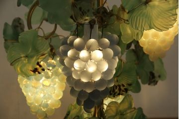 ビンテージ照明　希少　イタリア　トーソー社(TOSO CESARE)　ムラーノガラス(MURANO)　ブドウ(葡萄、ぶどう)　4灯　空間のアクセントになるテーブルスタンド(テーブルライト、卓上ランプ、ベネチアングラス、ヴィンテージ、、ムラノガラス)(R-059812)