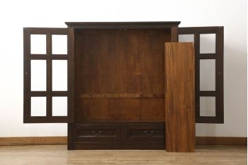 中古　美品　松本民芸家具　洋の雰囲気を感じるクラシカルなA型面取書棚(定価約49万円)(本箱、飾り棚、収納棚、キャビネット、ブックケース)(R-059820)