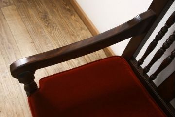 中古　美品　松本民芸家具　洋館に似合う佇まいのD型布張り椅子(ベンチ、アームチェア、1人掛けソファ)(R-059830)
