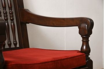 中古　美品　松本民芸家具　洋館に似合う佇まいのD型布張り椅子(ベンチ、アームチェア、1人掛けソファ)(R-059830)