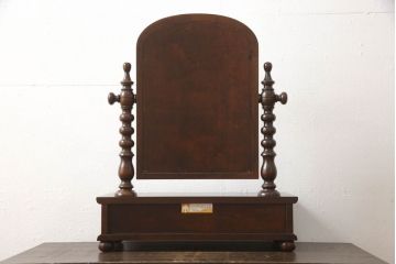 中古　美品　絶版品　松本民芸家具　凝ったデザインの挽き物がエレガントな雰囲気を醸し出すA型小鏡台(卓上ミラー)(R-059839)