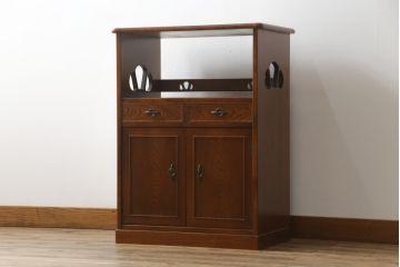 中古　美品　欅(ケヤキ)材　上品な佇まいが魅力的な和風サイドキャビネット(収納棚、戸棚、キャビネット)(R-059841)