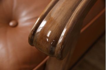 中古　美品　奈技工房　明るい色味の本革が目を惹く1人掛けレザーソファ(1Pソファ、アームチェア、ラウンジチェア、サロンチェア)(定価約25万円)(R-059843)
