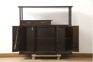 中古　美品　最高級　国産工芸家具　黒タン　漆塗りの艶が美しい和モダンな飾り棚(黒檀、茶棚、違い棚、収納棚、戸棚、陳列棚)(定価約120万円)(R-059846)