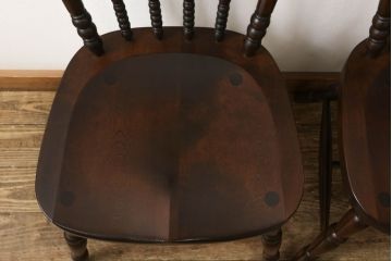 中古　美品　松本民芸家具　16型スピンドルチェア　ゆったりと座れるダイニングチェア2脚セット(板座チェア、椅子、イス)(R-059847)