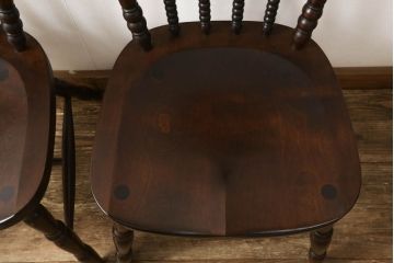 中古　美品　松本民芸家具　16型スピンドルチェア　ゆったりと座れるダイニングチェア2脚セット(板座チェア、椅子、イス)(R-059847)