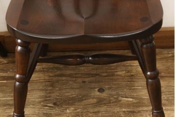 中古　美品　松本民芸家具　16型スピンドルチェア　ゆったりと座れるダイニングチェア2脚セット(板座チェア、椅子、イス)(R-059847)