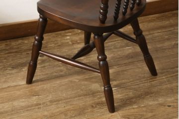 中古　美品　松本民芸家具　16型スピンドルチェア　ゆったりと座れるダイニングチェア2脚セット(板座チェア、椅子、イス)(R-059847)