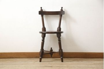 中古　美品　松本民芸家具の凝った装飾が素敵な南京小椅子(イス、板座チェア)(R-059848)