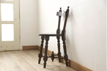 中古　美品　松本民芸家具の凝った装飾が素敵な南京小椅子(イス、板座チェア)(R-059848)