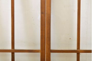アンティーク建具　昭和初期　結霜ガラスとゆらゆらガラス入り!　ノスタルジックな雰囲気のガラス戸(窓)2枚セット(引き戸、ガラス戸、建具)(R-059870)