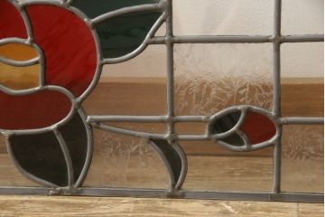 ラフジュ工房オリジナル　大正ロマン　レトロな雰囲気が魅力のステンドグラス入り明り取り2枚セット(欄間、明かり取り、建具)(R-059890)