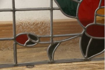 ラフジュ工房オリジナル　大正ロマン　レトロな雰囲気が魅力のステンドグラス入り明り取り2枚セット(欄間、明かり取り、建具)(R-059890)