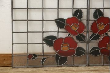 ラフジュ工房オリジナル　大正ロマン　レトロな雰囲気が魅力のステンドグラス入り明り取り2枚セット(欄間、明かり取り、建具)(R-059890)