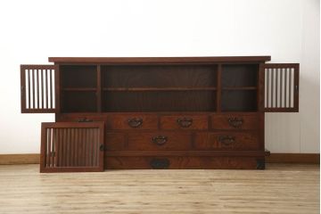 中古　美品　伝統民芸家具　迫力のある杢目が魅力的な岩谷堂箪笥サイドボード(引き出し、収納棚、サイドキャビネット)(R-059891)