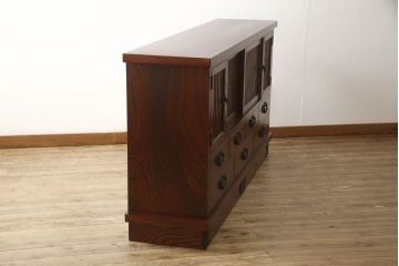 中古　美品　伝統民芸家具　迫力のある杢目が魅力的な岩谷堂箪笥サイドボード(引き出し、収納棚、サイドキャビネット)(R-059891)