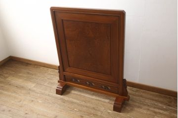 中古　超美品　最高級工芸品　総欅(ケヤキ)材　玉杢無垢材　重厚感漂う総漆塗りの衝立て(つい立て、パーテーション、間仕切り)(定価約120万円)(R-059893)