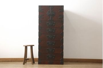 中古　美品　岩谷堂箪笥　細部の意匠に職人のこだわりを感じる立長箪笥(縦型チェスト、衣装たんす、収納箪笥、整理箪笥、引き出し)(R-059894)