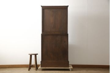 和製ビンテージ　希少　松本民芸家具　100型　モールガラスがレトロなビューロー(ビューローブックケース、ライティングビューロー、本箱、キャビネット、収納棚、戸棚、ワークデスク、在宅ワーク、在宅用、引き出し、ヴィンテージ)(R-059898)