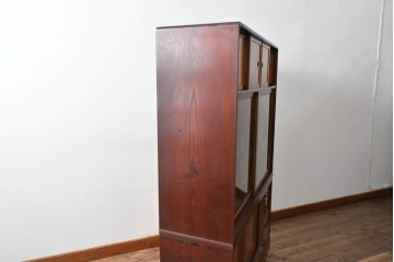 中古　美品　高級品　江戸指物　内部桐材　御蔵桑材(島桑)の美しい杢目が目を惹く重ね茶箪笥(茶棚、違い棚、収納棚、引き出し、戸棚)(定価約70万円)(R-059906)