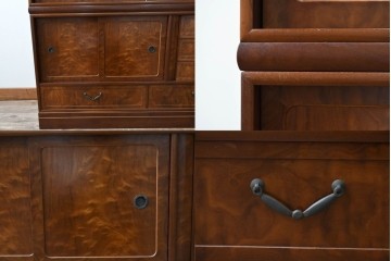 中古　美品　高級品　江戸指物　内部桐材　御蔵桑材(島桑)の美しい杢目が目を惹く重ね茶箪笥(茶棚、違い棚、収納棚、引き出し、戸棚)(定価約70万円)(R-059906)