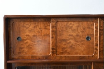 中古　美品　高級品　江戸指物　内部桐材　御蔵桑材(島桑)の美しい杢目が目を惹く重ね茶箪笥(茶棚、違い棚、収納棚、引き出し、戸棚)(定価約70万円)(R-059906)