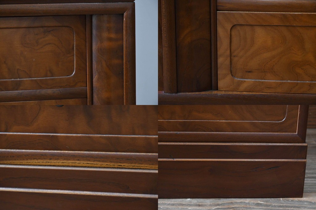 中古　美品　高級品　江戸指物　内部桐材　御蔵桑材(島桑)の美しい杢目が目を惹く重ね茶箪笥(茶棚、違い棚、収納棚、引き出し、戸棚)(定価約70万円)(R-059906)