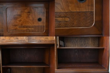 中古　美品　高級品　江戸指物　内部桐材　御蔵桑材(島桑)の美しい杢目が目を惹く重ね茶箪笥(茶棚、違い棚、収納棚、引き出し、戸棚)(定価約70万円)(R-059906)