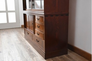 中古　美品　高級品　江戸指物　内部桐材　御蔵桑材(島桑)の美しい杢目が目を惹く重ね茶箪笥(茶棚、違い棚、収納棚、引き出し、戸棚)(定価約70万円)(R-059906)