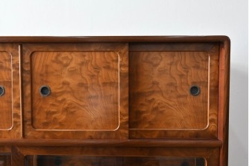 中古　美品　高級品　江戸指物　内部桐材　御蔵桑材(島桑)の美しい杢目が目を惹く重ね茶箪笥(茶棚、違い棚、収納棚、引き出し、戸棚)(定価約70万円)(R-059906)