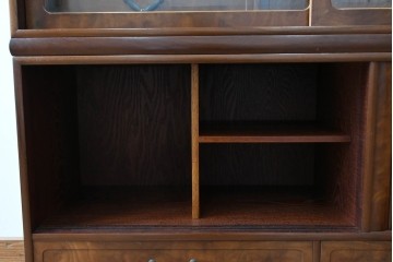 中古　美品　高級品　江戸指物　内部桐材　御蔵桑材(島桑)の美しい杢目が目を惹く重ね茶箪笥(茶棚、違い棚、収納棚、引き出し、戸棚)(定価約70万円)(R-059906)