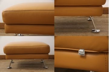 中古　美品　IDC大塚家具　高級ブランド　Domicil(ドミシール)　本革が高級感溢れるオットマン付きの2.5人掛けソファ(定価約53万円)(2人掛け、3人掛け、ソファ、3P、2P)(R-059911)