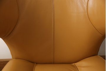 中古　美品　IDC大塚家具　Domicil(ドミシール)　ユニークなデザインが空間のアクセントになるレザーソファ(本革、一人掛けソファ、1P、1人掛け)(定価約16万円)(R-059929)