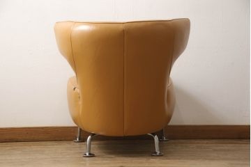 中古　美品　IDC大塚家具　Domicil(ドミシール)　ユニークなデザインが空間のアクセントになるレザーソファ(本革、一人掛けソファ、1P、1人掛け)(定価約16万円)(R-059929)