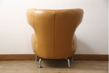 中古　美品　IDC大塚家具　Domicil(ドミシール)　ユニークなデザインが空間のアクセントになるレザーソファ(本革、一人掛けソファ、1P、1人掛け)(定価約16万円)(R-059930)