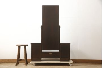 中古　美品　松本民芸家具　M型一面鏡　直線的なデザインが美しい鏡台(ドレッサー、ミラー)(定価約26万円)(R-059937)