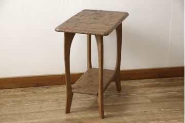 中古　伝統工芸　日光彫り　あふれるような草花の彫りが華やかなサイドテーブル(花台、飾り台)(R-059960)