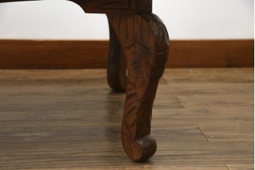 中古　伝統工芸　日光彫り　あふれるような草花の彫りが華やかな座卓(サイドテーブル、センターテーブル、花台)(R-059961)